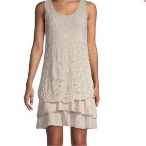 Le Marais Paris dress Silk Lace Tiered Hem Beige Medium